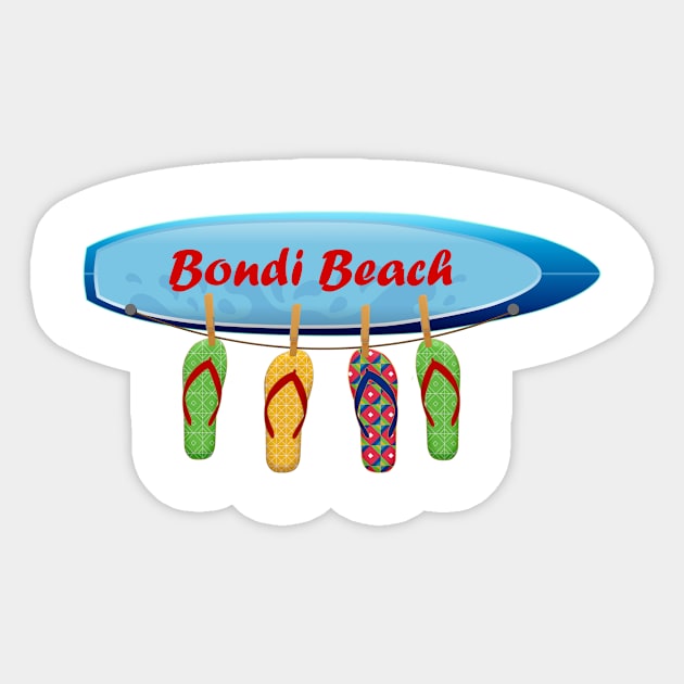 Surfer's flip flops in Bondi Beach Sticker by ArtDesignDE